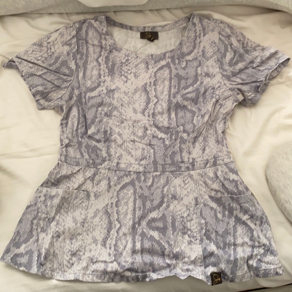 Jaanuu snakeskin peplum scrub top